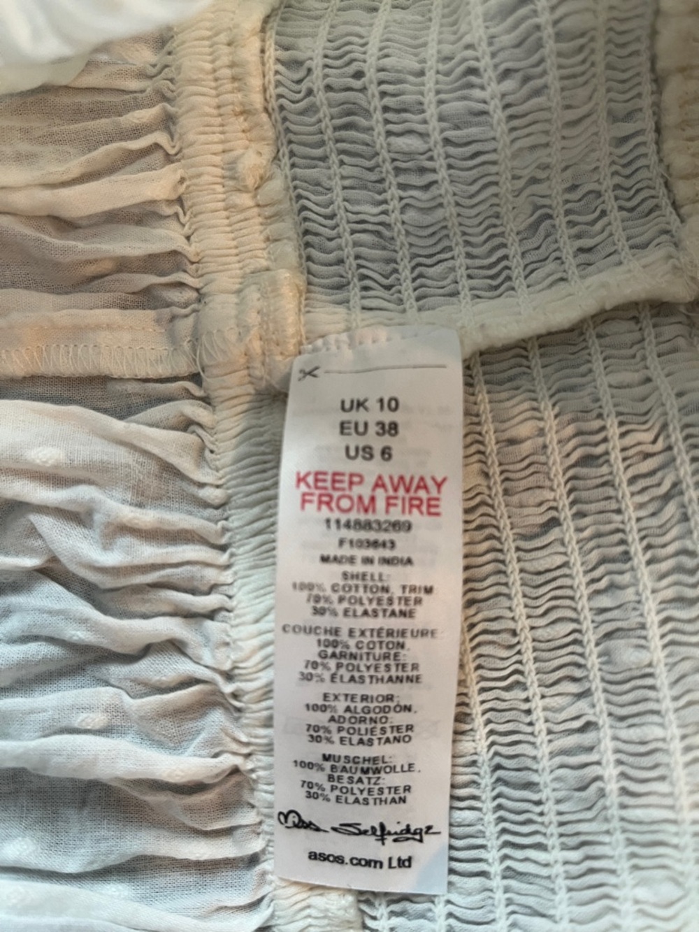 Miss Selfridge Off White Lace-Trim Smocked Cami Top - Picture 4 of 4